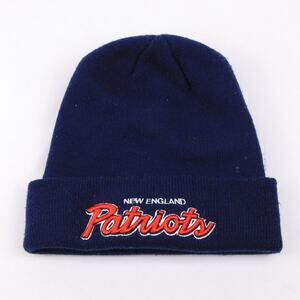 Vintage New England Patriots Beanie Navy Blue Red Script Logo Reebok Y2K